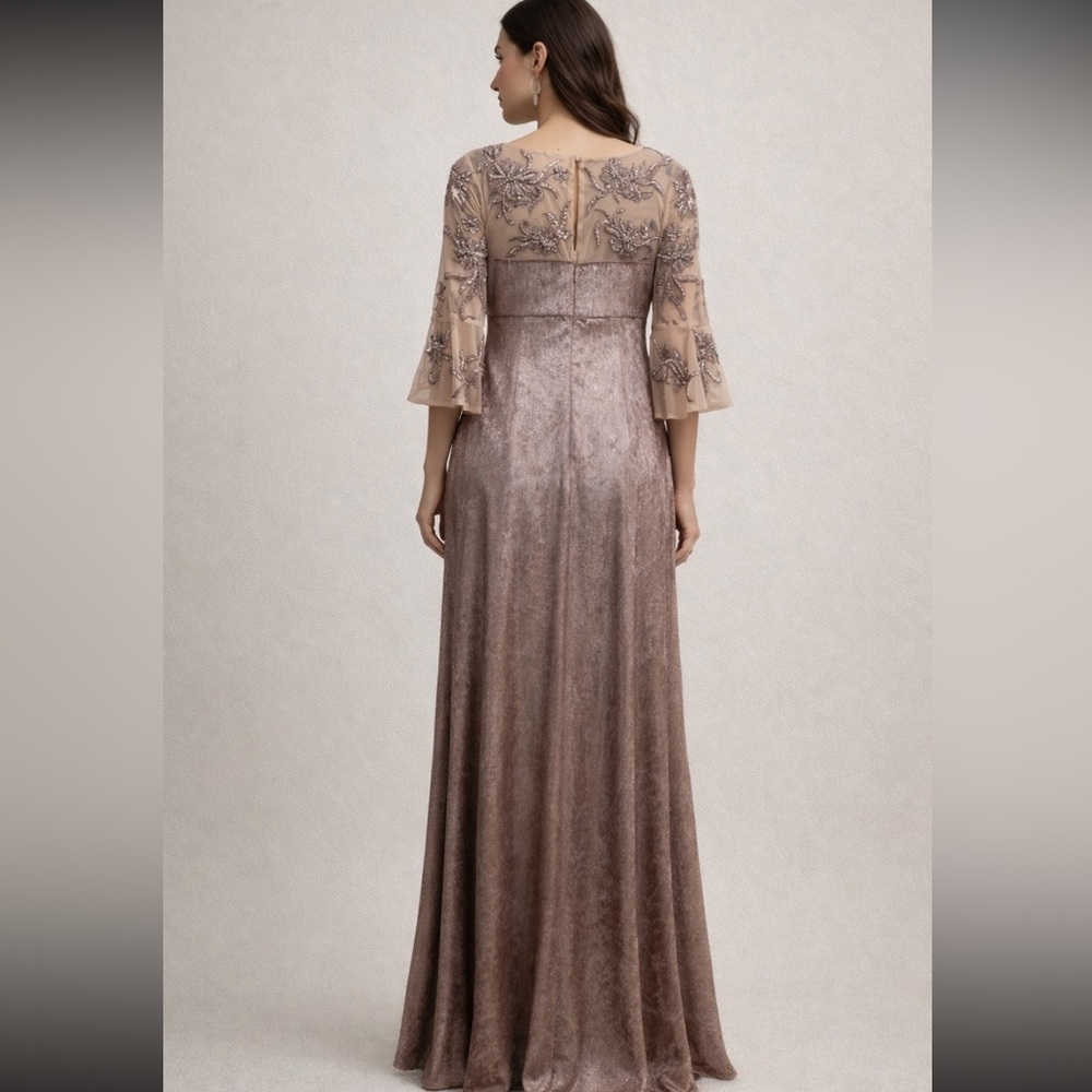 Embellished Taupe Velvet Evening Gown - Picture 3 of 11